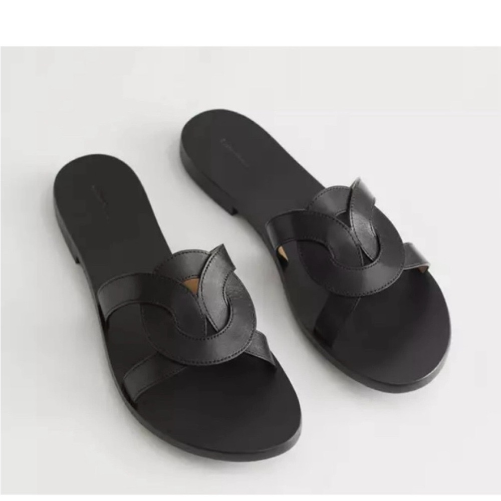 & Other Stories Black Leather Sandals. Size 10